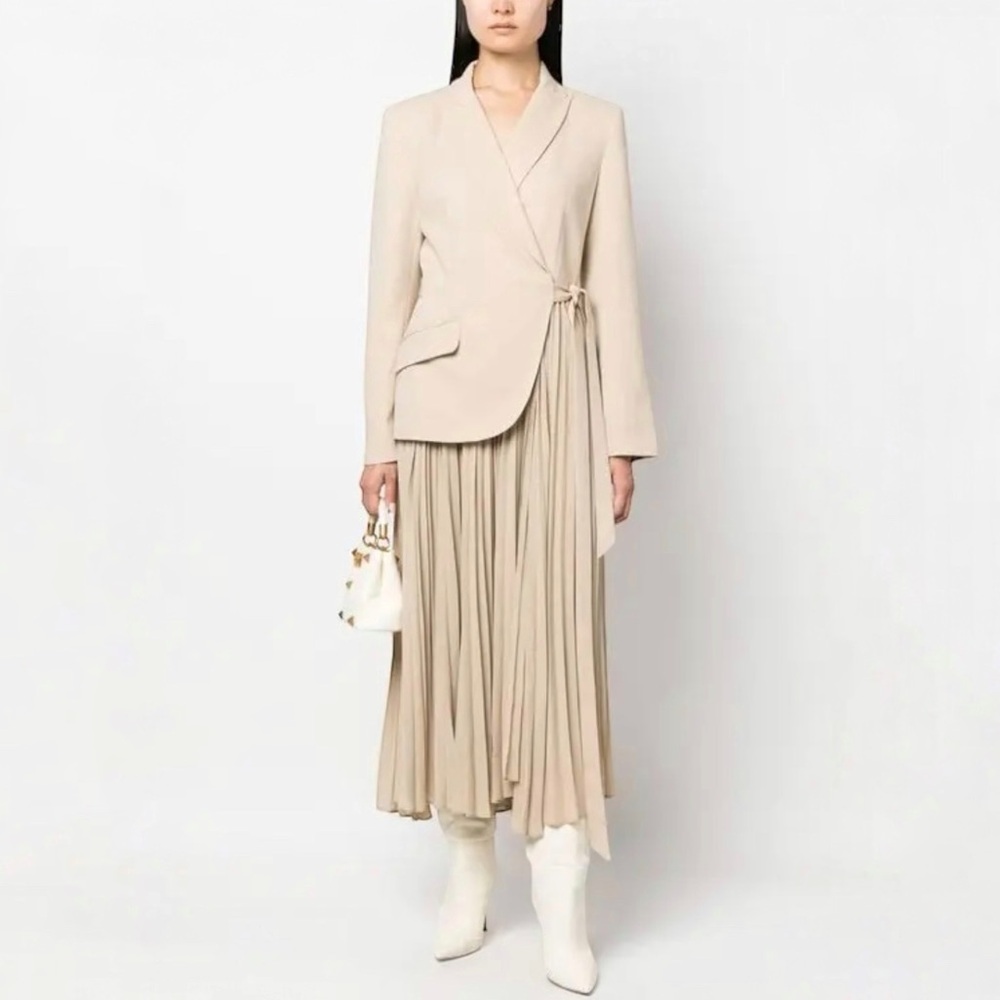 SIMKHAI Ambretta Plisse-detailed Woven Maxi Blazer Dress in Natural